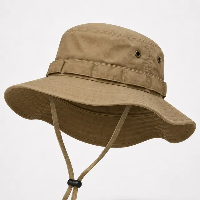 Chapéu Bucket Boonie Hat Militar Camping Pesca Proteção Uv Bege 58cm Liso